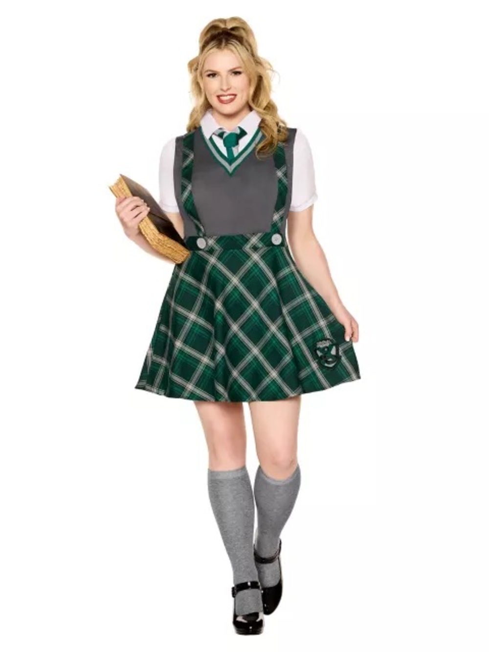 NWT Spirit Halloween Green Grey Slytherin Plaid Overall Dress Costume S Preppy